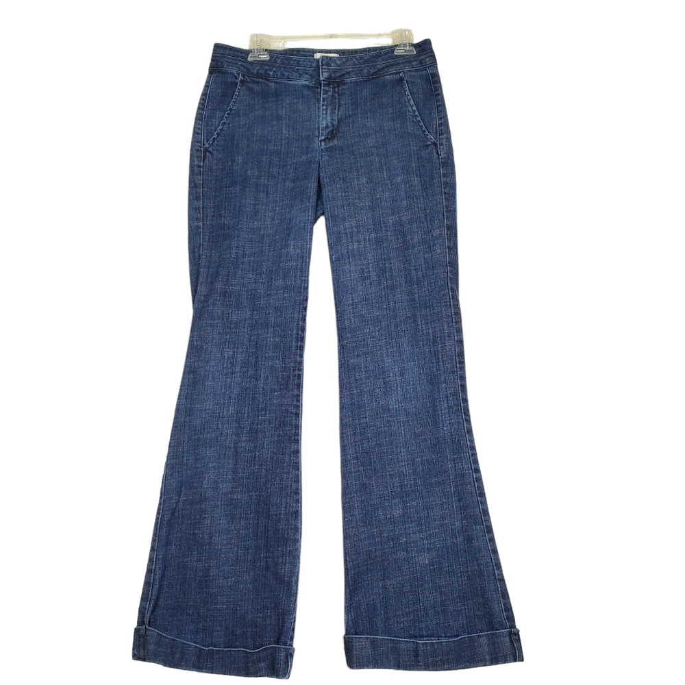WHBM White House Black Market Women's Dark Blue Denim Flare Leg Jeans Size 10